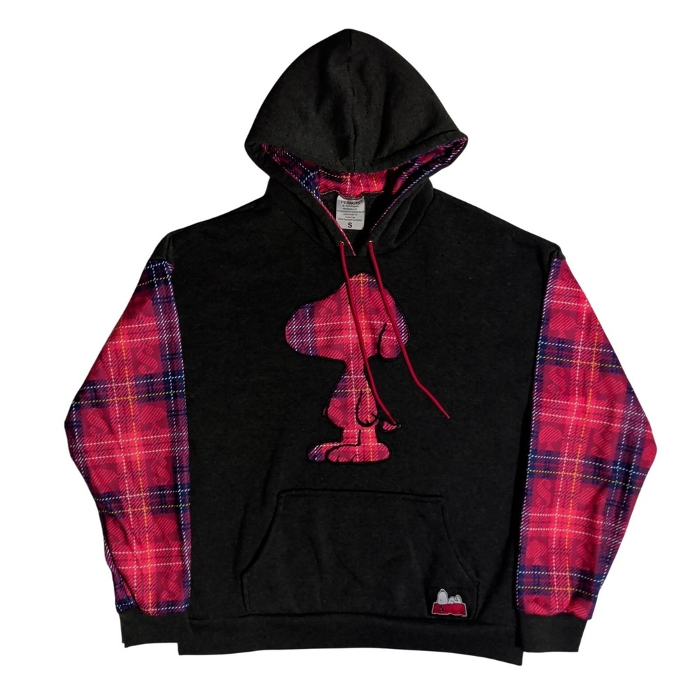 Peanuts Snoopy Sweatshirt   Womens Size S Hooded Raised Snoopy Plaid Hoodie